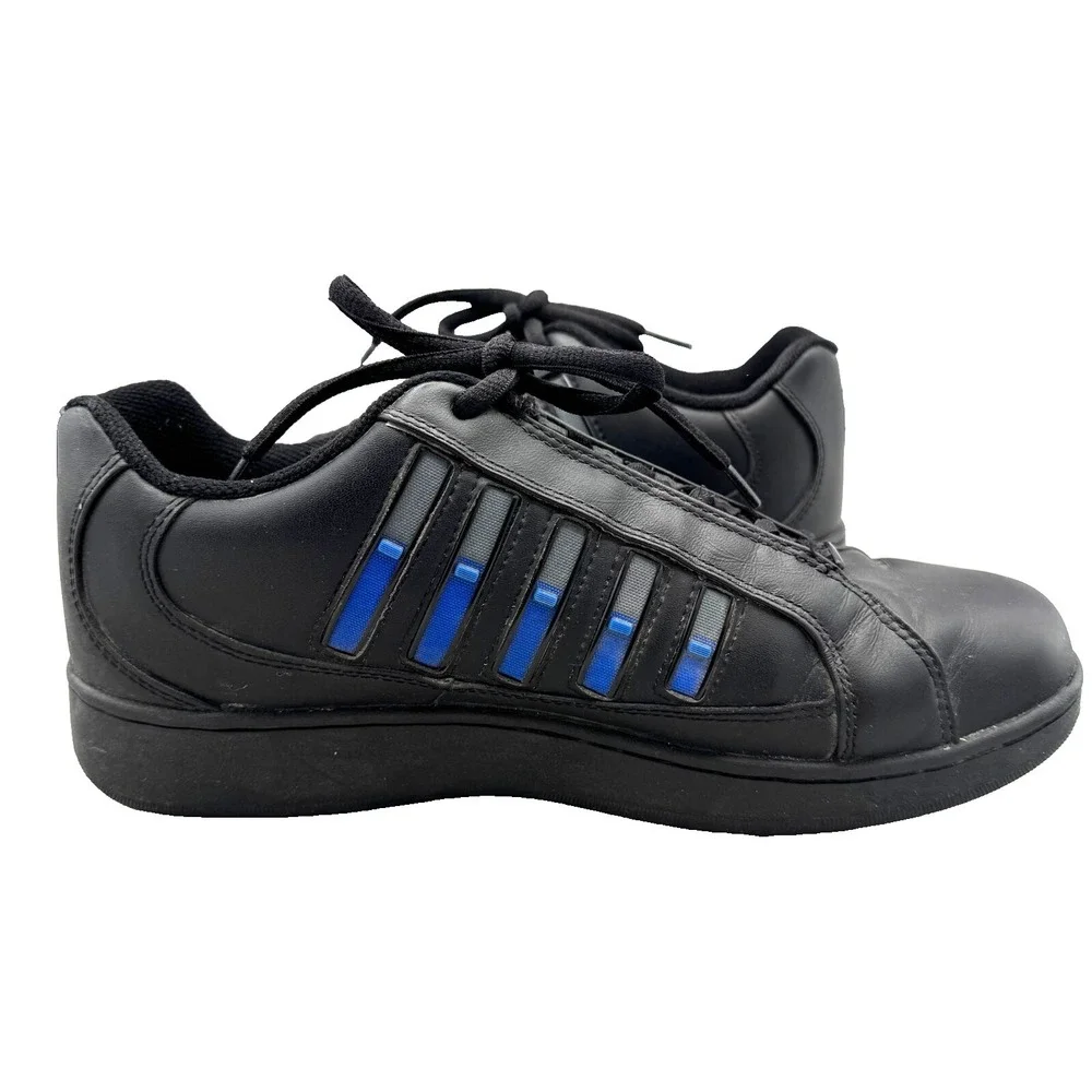 K-Swiss Mens 10 Wallis Black Classic Blue Charcoal Leather Sneakers 01166016 Low